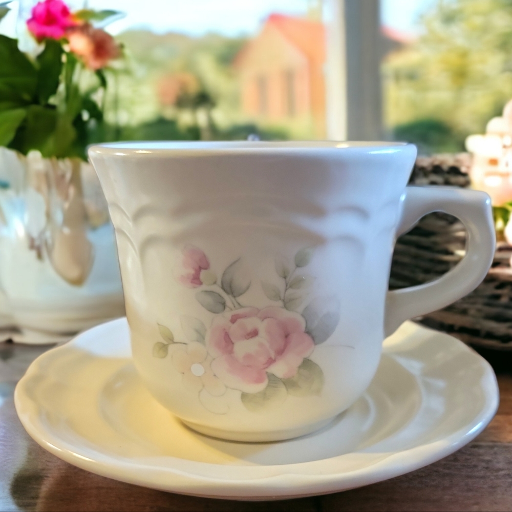 1 Vtg 80's Cup & Saucer Coffee Tea Stoneware Tea Rose by PFALTZGRAFF Roses